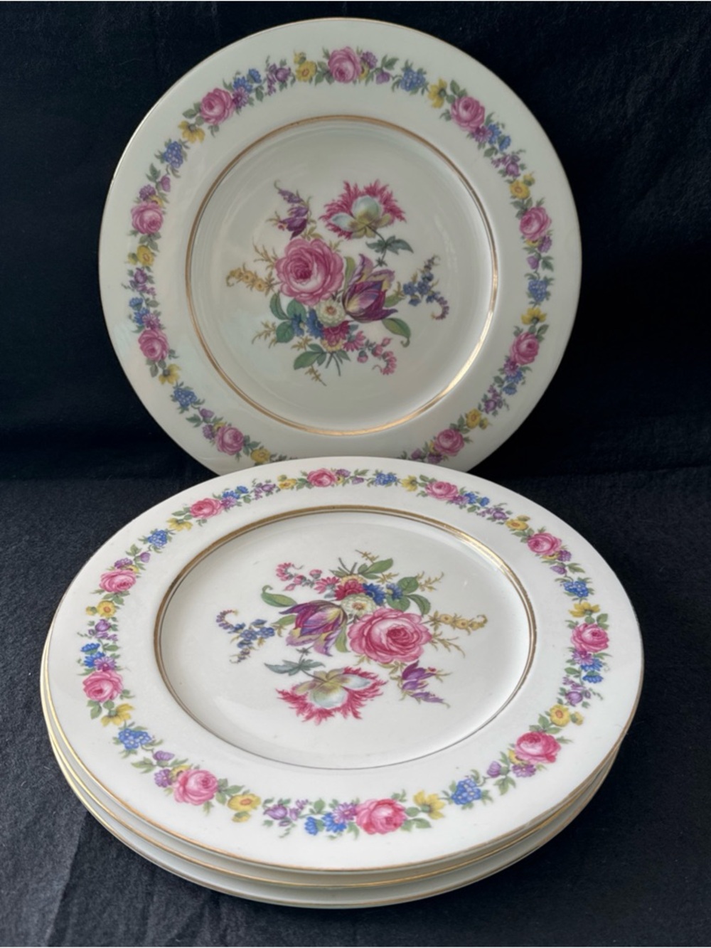 Castleton Manor USA Dinner Plate Lot of 4 Cream Gold & Floral 10 3/4" Vintage